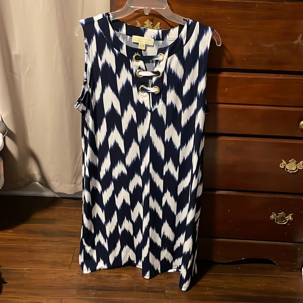 Michael Kors XL Navy, White Sleeveless Short Shift Dress